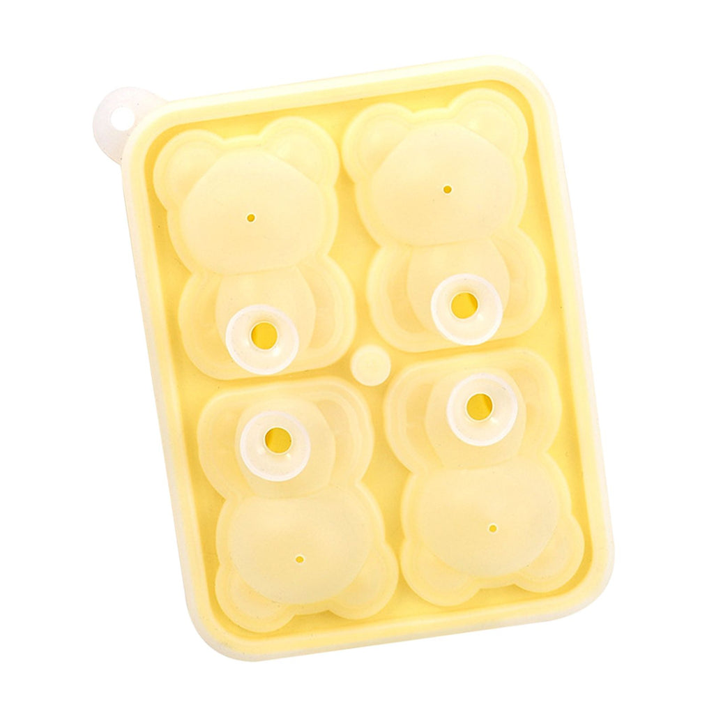 Little Bear Shape Ice Mold 4 Grids Silicone Ice Block Mould for Making Ice Cream Cake Candle Yellow