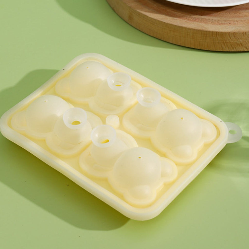 Little Bear Shape Ice Mold 4 Grids Silicone Ice Block Mould for Making Ice Cream Cake Candle Yellow