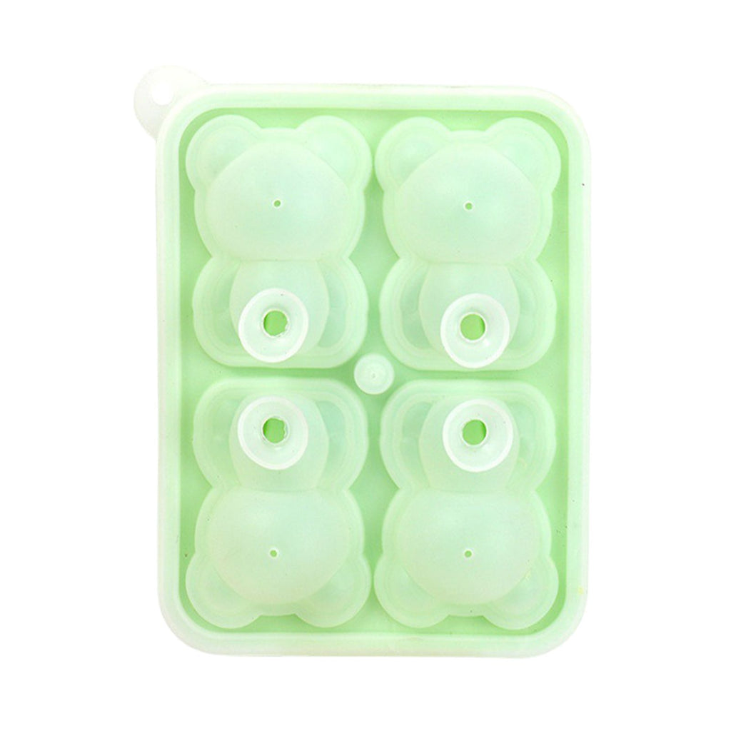 Little Bear Shape Ice Mold 4 Grids Silicone Ice Block Mould for Making Ice Cream Cake Candle Green