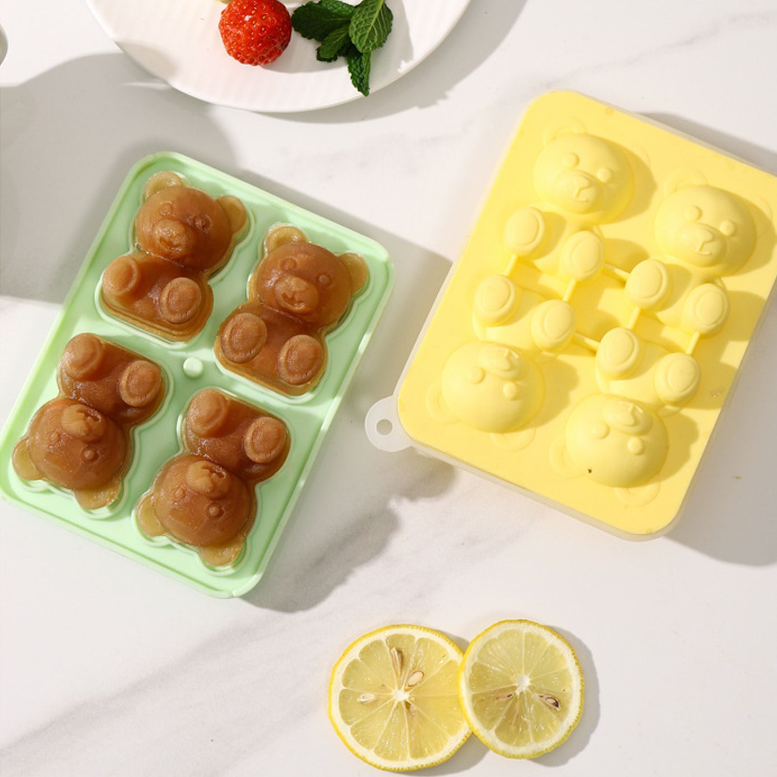 Little Bear Shape Ice Mold 4 Grids Silicone Ice Block Mould for Making Ice Cream Cake Candle Green