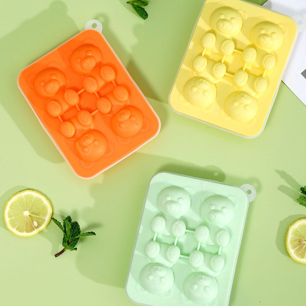 Little Bear Shape Ice Mold 4 Grids Silicone Ice Block Mould for Making Ice Cream Cake Candle Green