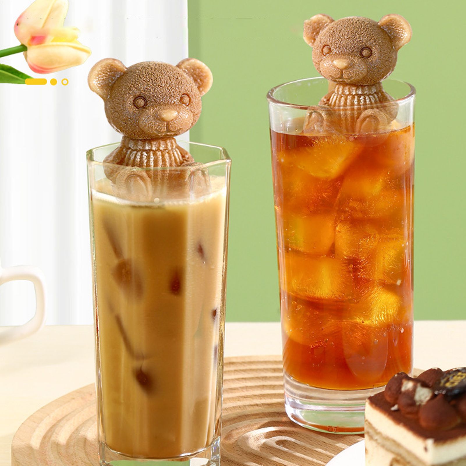Little Bear Shape Ice Mold 4 Grids Silicone Ice Block Mould for Making Ice Cream Cake Candle Pink