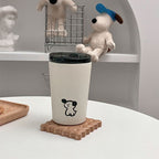 Insulated Cup Vacuum with Lid Frosted Stainless Steel Small Accompanying Thermal for Coffee Water Cute Puppy Pattern 360ml