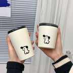 Insulated Cup Vacuum with Lid Frosted Stainless Steel Small Accompanying Thermal for Coffee Water Cute Puppy Pattern 360ml