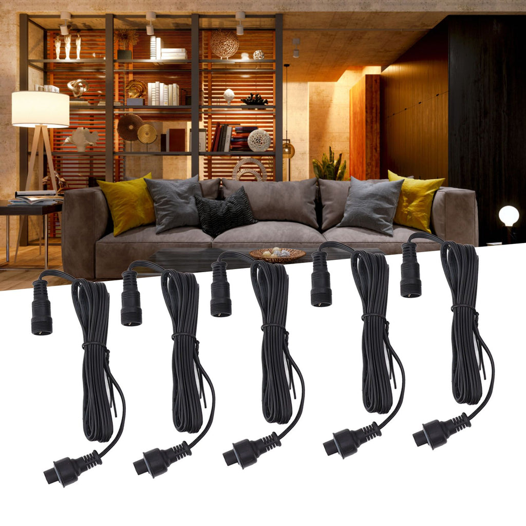 5pcs 4.9ft Deck Light Extension Cable IP67 Waterproof Extension Cord with Male and Female 3Pin Connectors for Outdoor