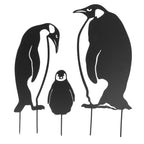 Penguin Family Stake Statue Simulation Vivid Hollow Iron Animal Stake Decoration for Garden Lawn Yard