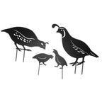 4pcs Outdoor Quail Family Yard Decor Innovative Iron Art Hand Crafted Metal Quail Stake Statue for Outdoor Garden Yard