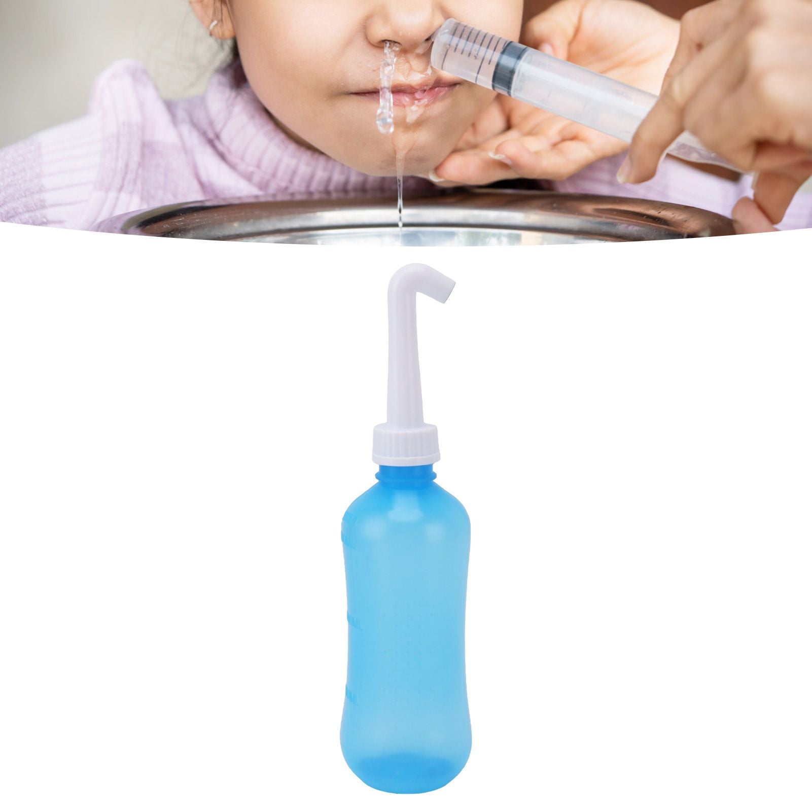 Nasal Irrigation Manual Sinus Rinse Bottle Pressure Nose Wash Cleaner for Children Adults Kids 310ml+ Single Hole Head