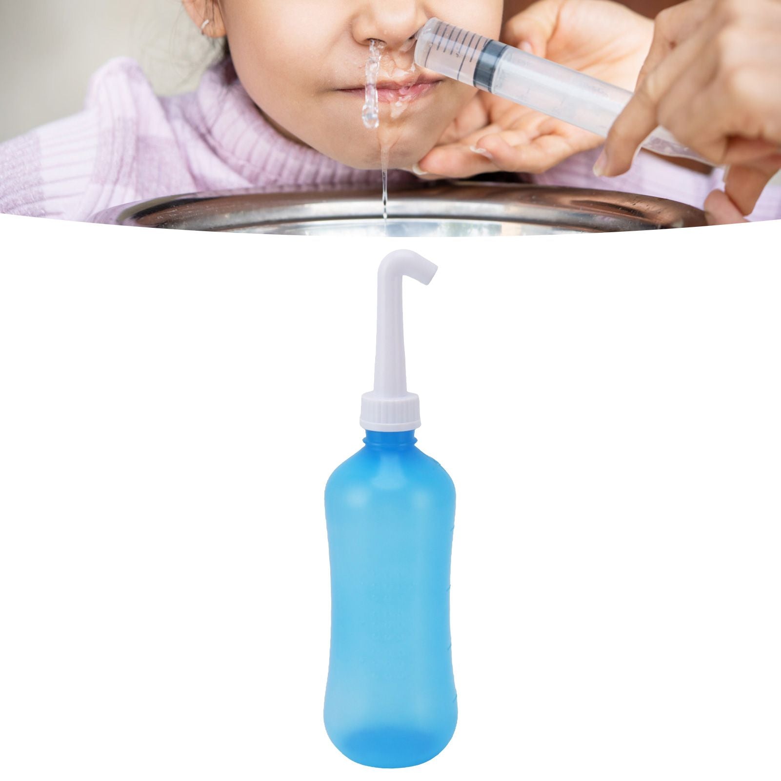 Nasal Irrigation Manual Sinus Rinse Bottle Pressure Nose Wash Cleaner for Children Adults Kids 500ml+ Single Hole Head