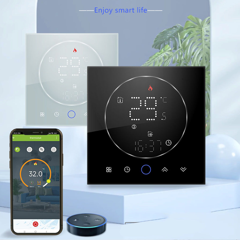 Wireless Smart Thermostat for Home Accurate Programmable Thermostat Wall Mounted Boiler Thermostat AC95‑240V Square Black