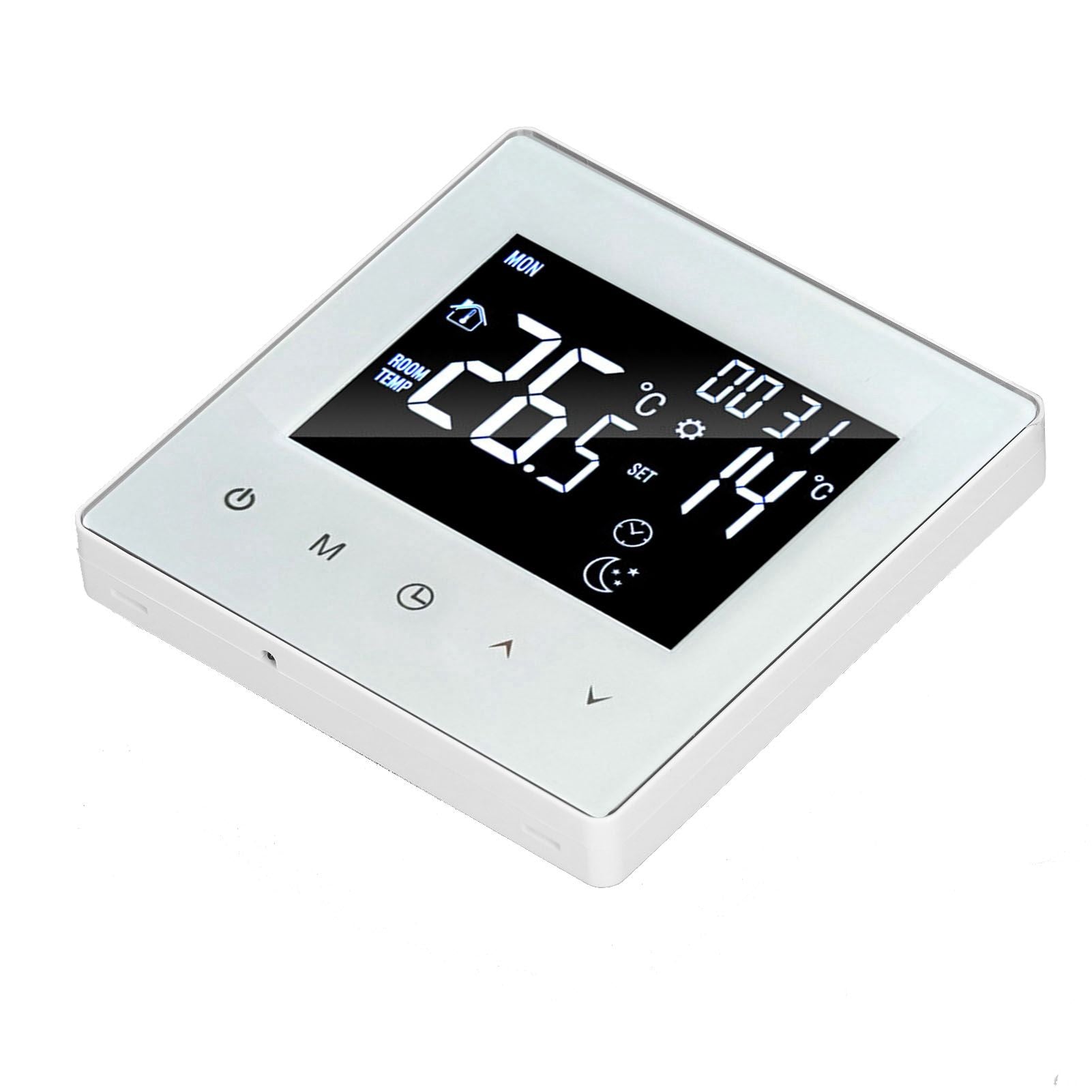 Digital Thermostat Screen Programmable Home Thermostat with 3 Meter Sensor Line for Electric Floor Heating Home Hotel Office AC90‑240V White Without WiFi