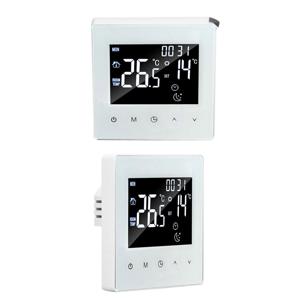 Digital Thermostat Screen Programmable Home Thermostat with 3 Meter Sensor Line for Electric Floor Heating Home Hotel Office AC90‑240V White Without WiFi
