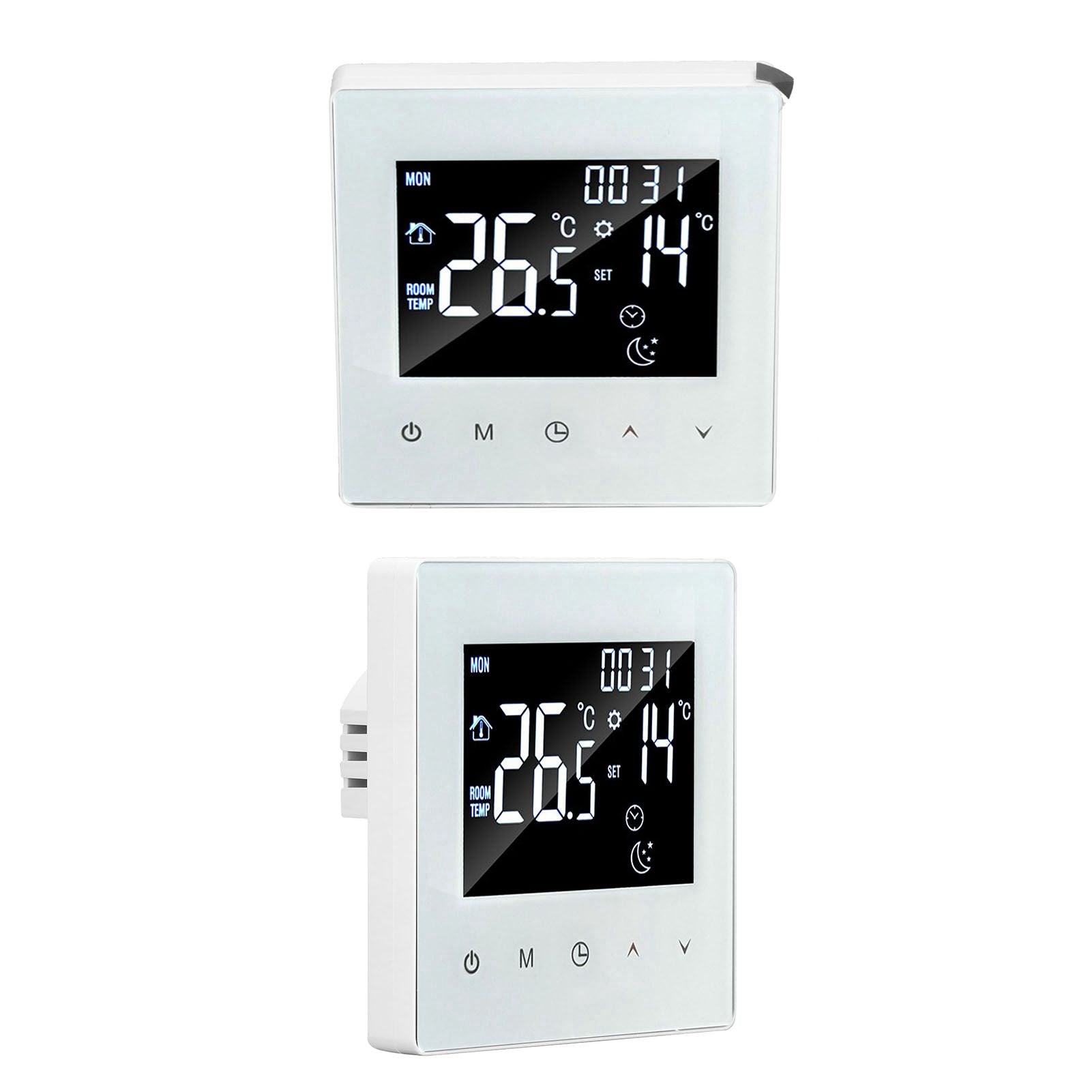 Digital Thermostat Screen Programmable Home Thermostat with 3 Meter Sensor Line for Electric Floor Heating Home Hotel Office AC90‑240V White Without WiFi