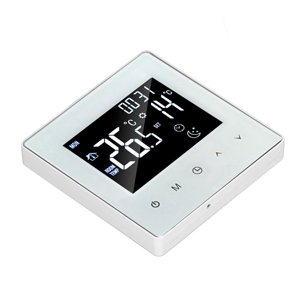 Digital Thermostat Screen Programmable Home Thermostat with 3 Meter Sensor Line for Electric Floor Heating Home Hotel Office AC90‑240V White Without WiFi