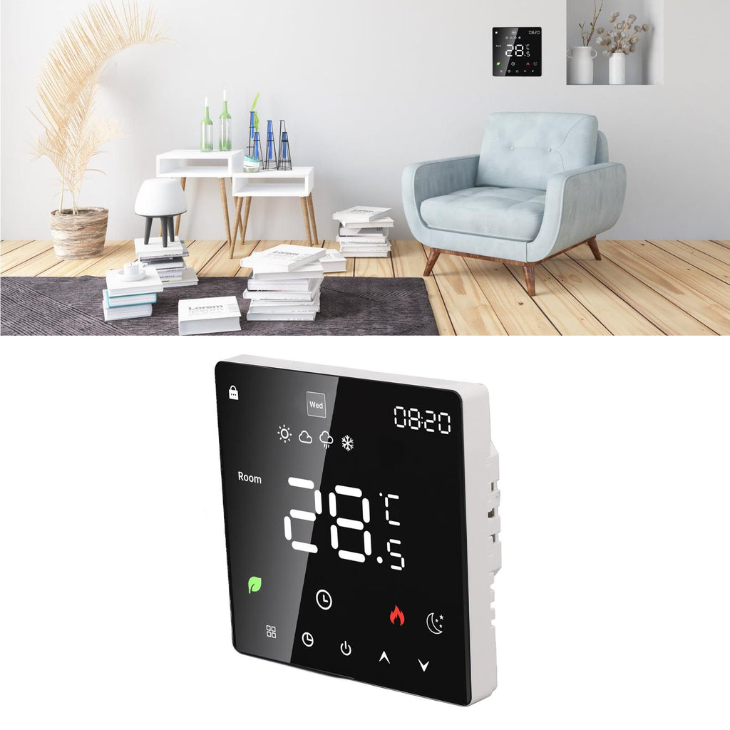 3A Digital Thermostat with LCD Display Smart Programmable Thermostat with Touchscreen Hydronic Boiler Thermostat AC 90V‑240V Without WiFi