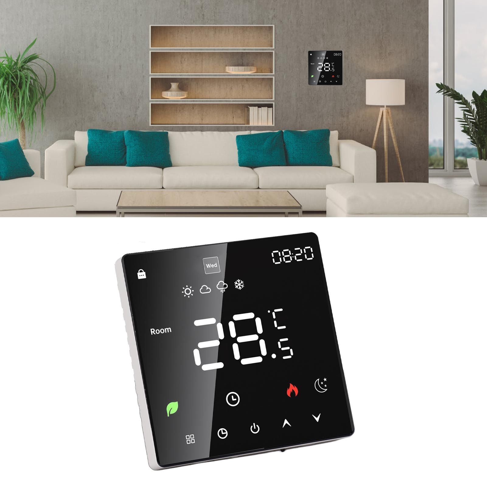 3A Digital Thermostat with LCD Display Smart Programmable Thermostat with Touchscreen Hydronic Boiler Thermostat AC 90V‑240V Without WiFi