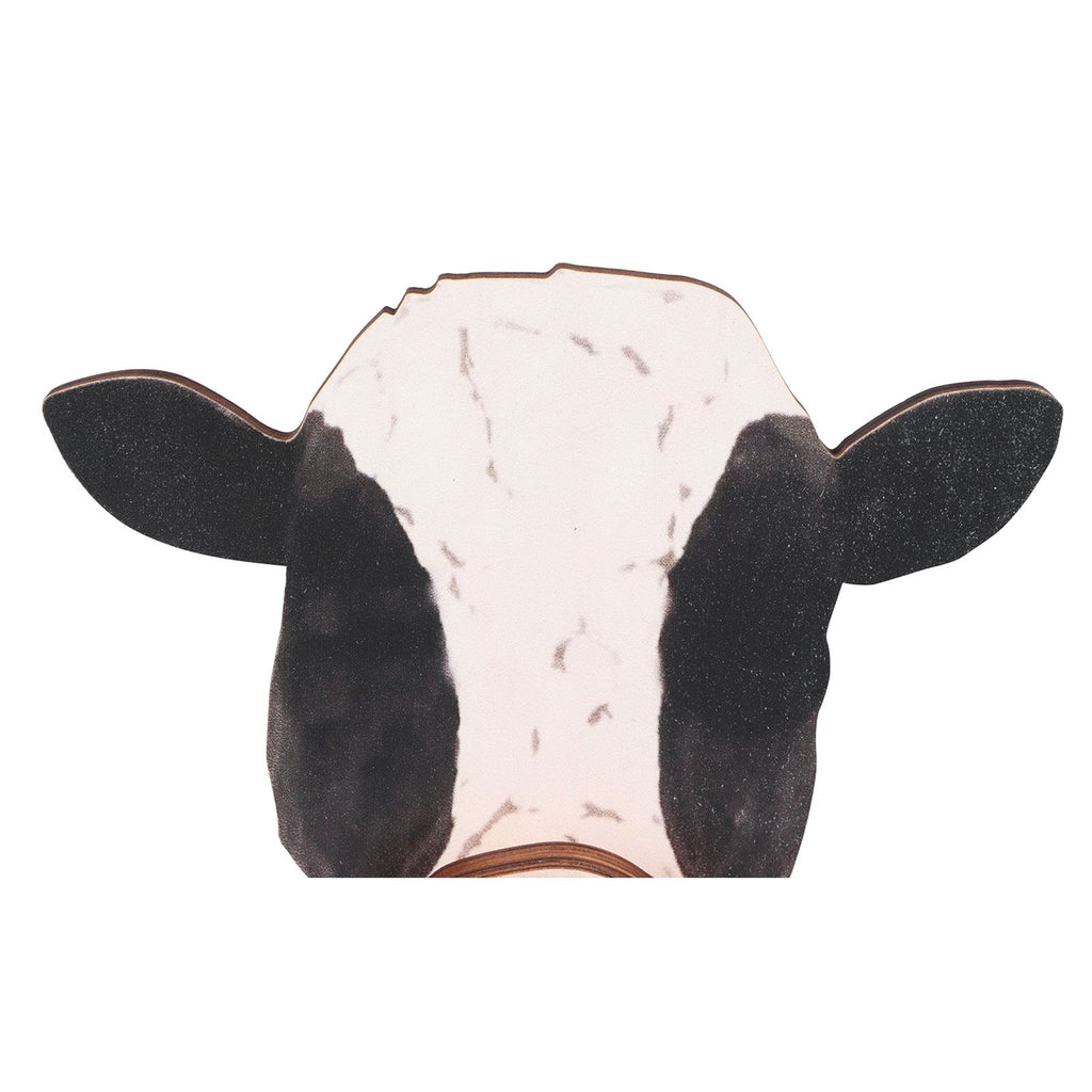Cow Head Wearing Glasses Statues Wooden Decorative Cow Eyeglasses Display Stand Holder for Desktop Office