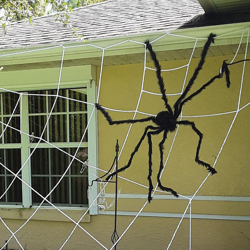 Giant Fake Spider Lifelike Halloween Posable Black Soft Hairy Fake Spiders Scary Decorations for Yard Home 200cm