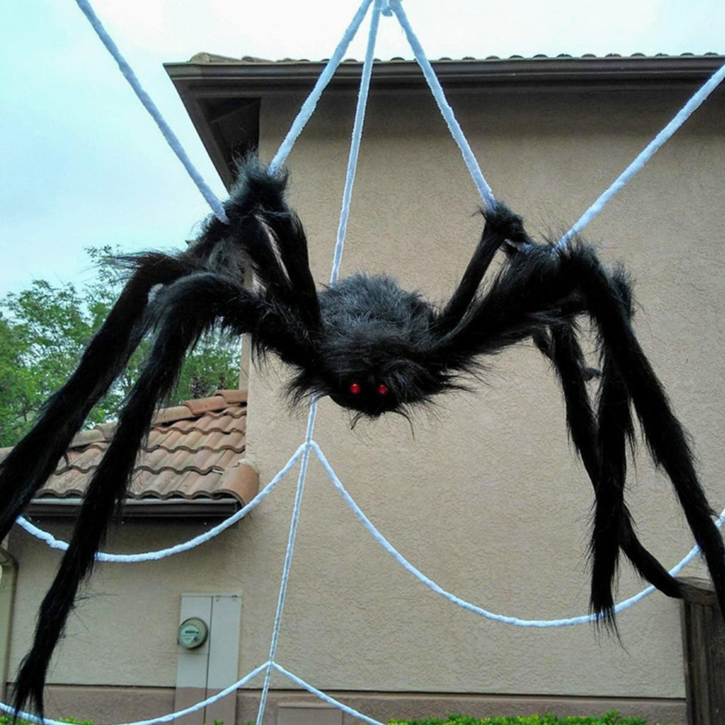 Giant Fake Spider Lifelike Halloween Posable Black Soft Hairy Fake Spiders Scary Decorations for Yard Home 200cm
