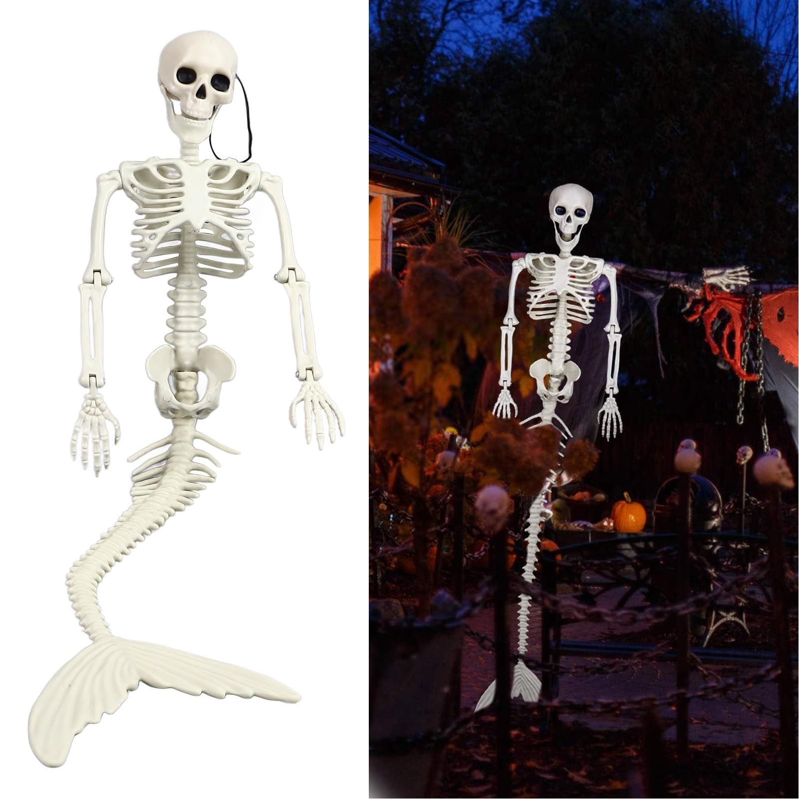 Life Size Skeleton Mermaid Halloween Outdoor Decorations Movable Posable Joints Realistic Full Body Skeleton Mermaid Props