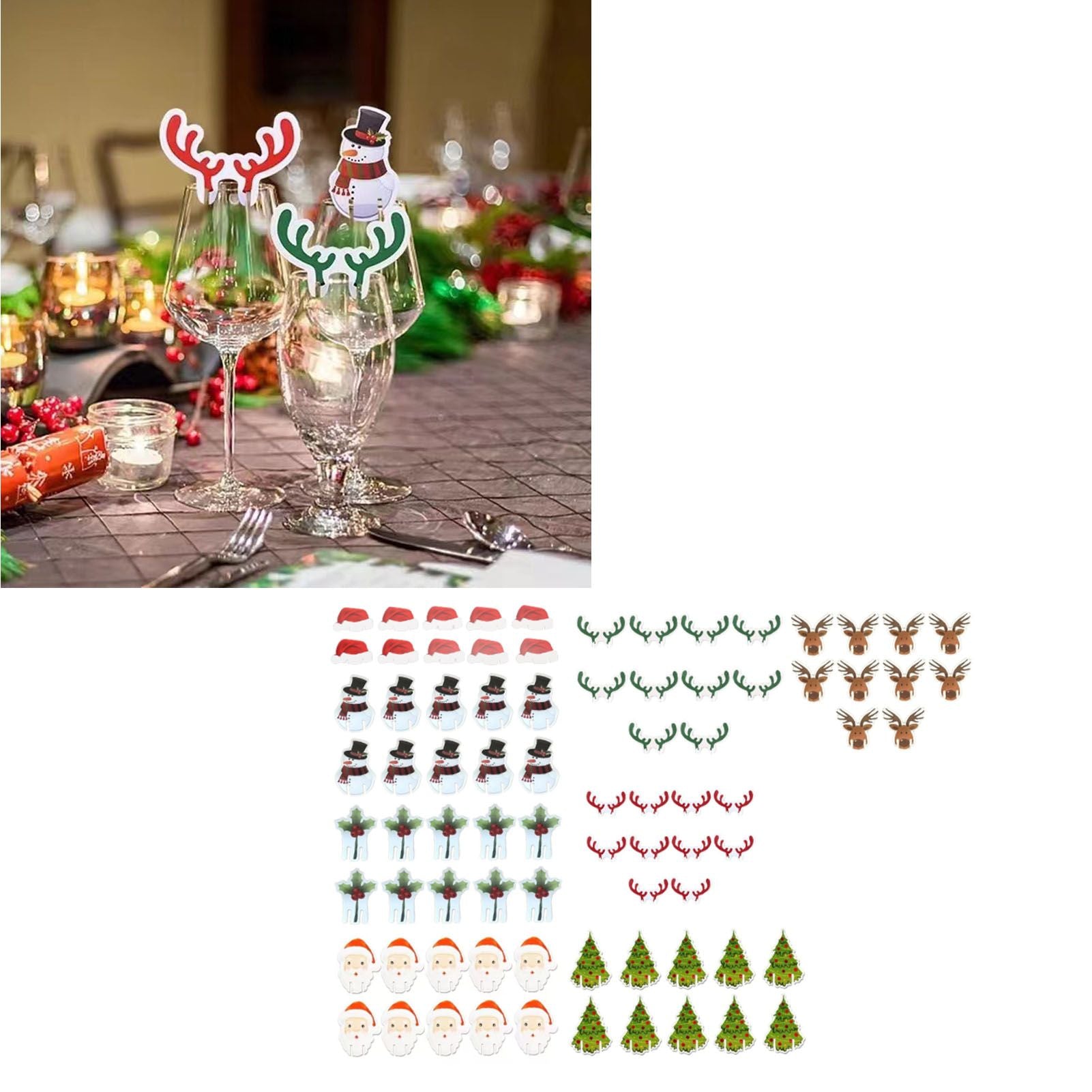 240 PCS Christmas Glass Cup Card Easy To Use Cute Pattern Xmas Party Wine Glass Decoration Card for Christmas