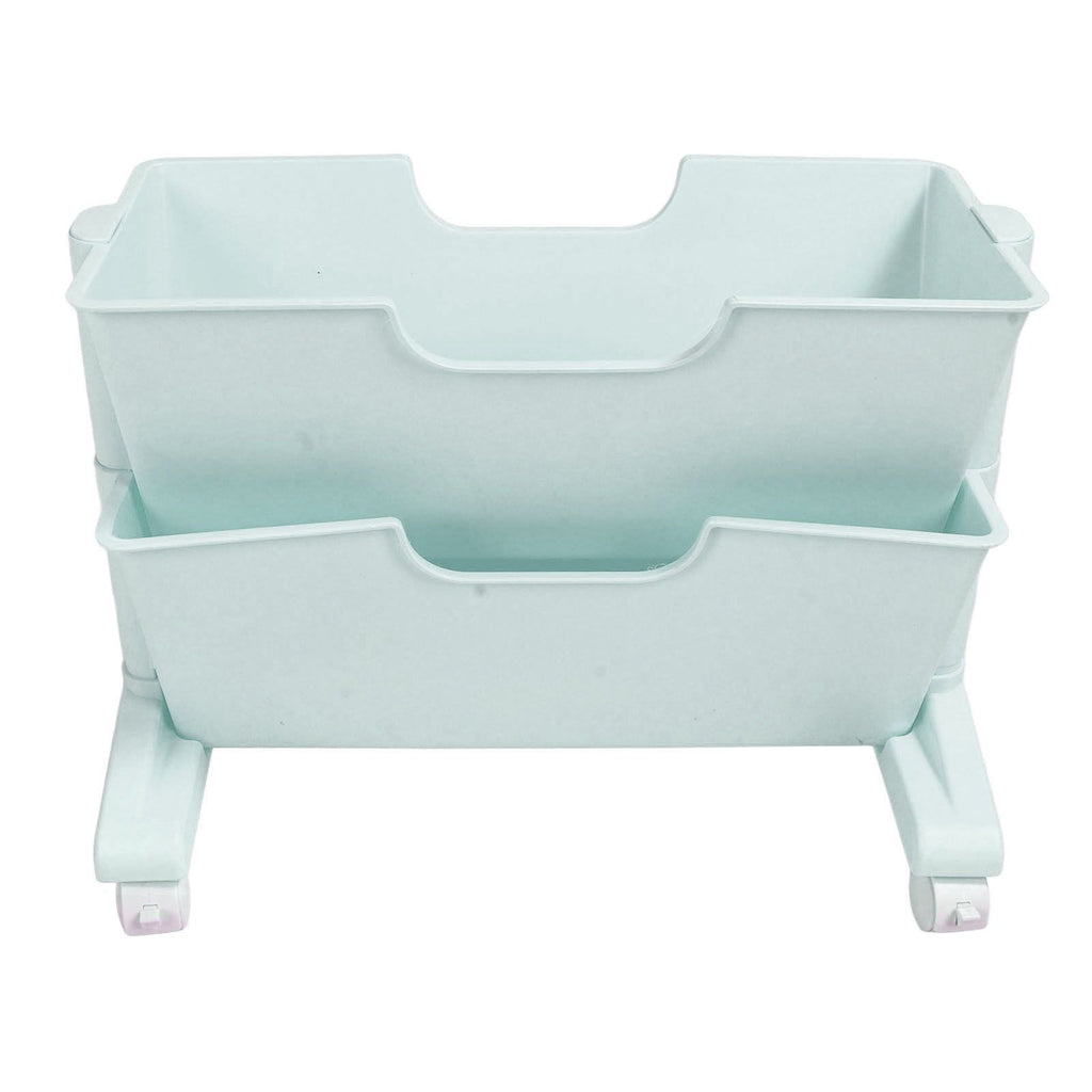 Double Layer Movable Deskside Bookshelf Removable Small Bookcase Dormitory Organize Trolley Shelf Blue
