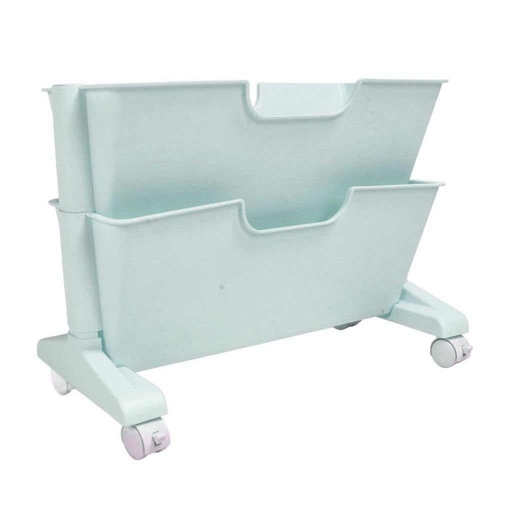 Double Layer Movable Deskside Bookshelf Removable Small Bookcase Dormitory Organize Trolley Shelf Blue