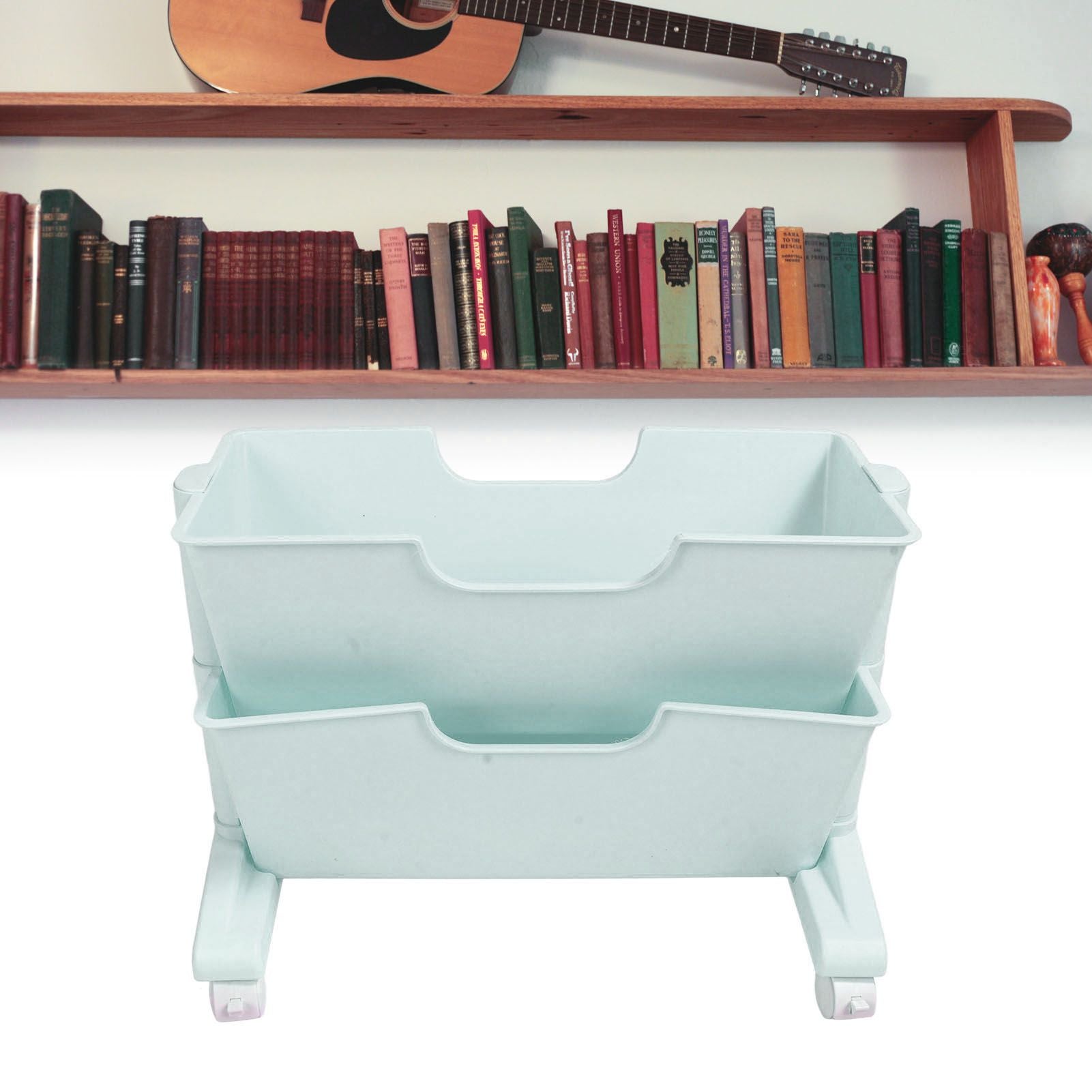 Double Layer Movable Deskside Bookshelf Removable Small Bookcase Dormitory Organize Trolley Shelf Blue