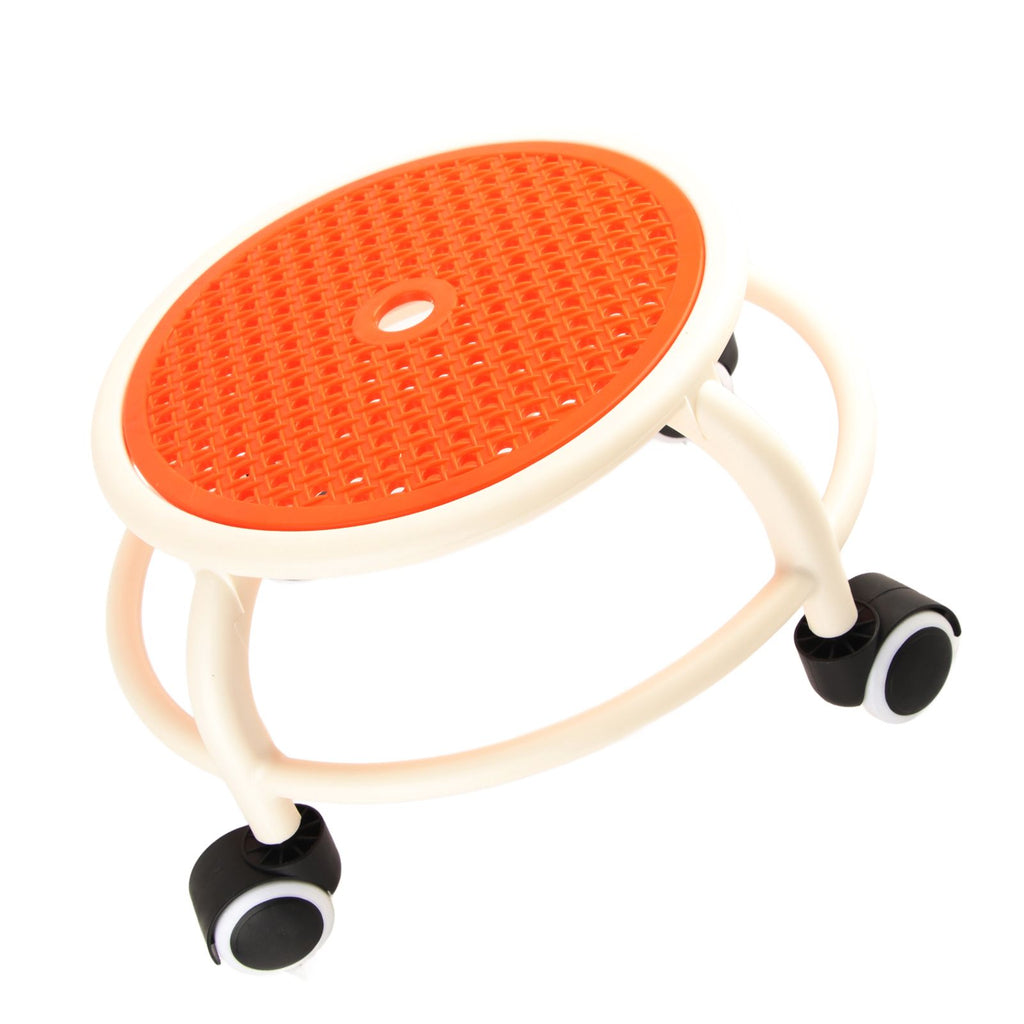Round Rolling Low Stool Comfortable Universal Wheel Movable Mini Stool High Weight Capacity for Home Orange