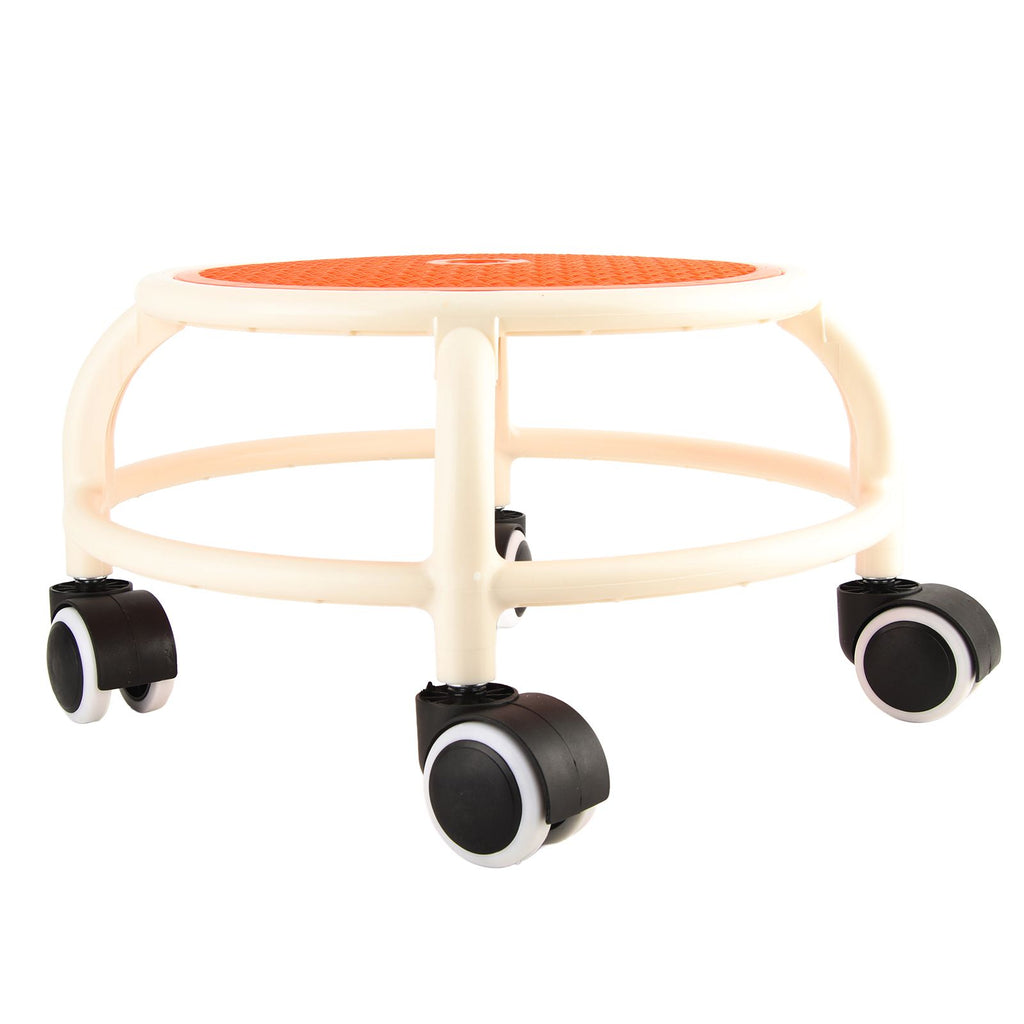 Round Rolling Low Stool Comfortable Universal Wheel Movable Mini Stool High Weight Capacity for Home Orange