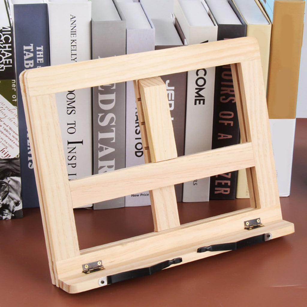 Wooden Book Stand Adjustable Book Holder Reading Stand Recipe Cookbook Holder for Kid Adult Home Iron Clip