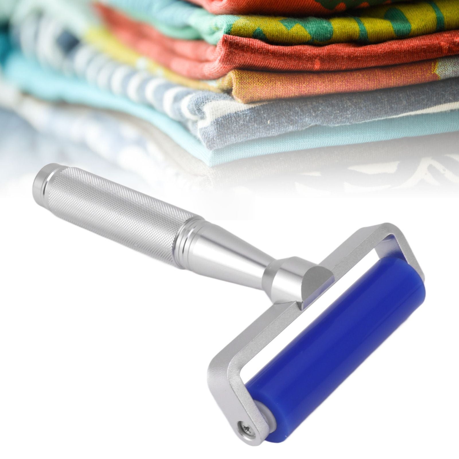 Silicone Manual Roller Cleaner Tool Laminated Static Lint Remover with Metal Handle Blue 8in