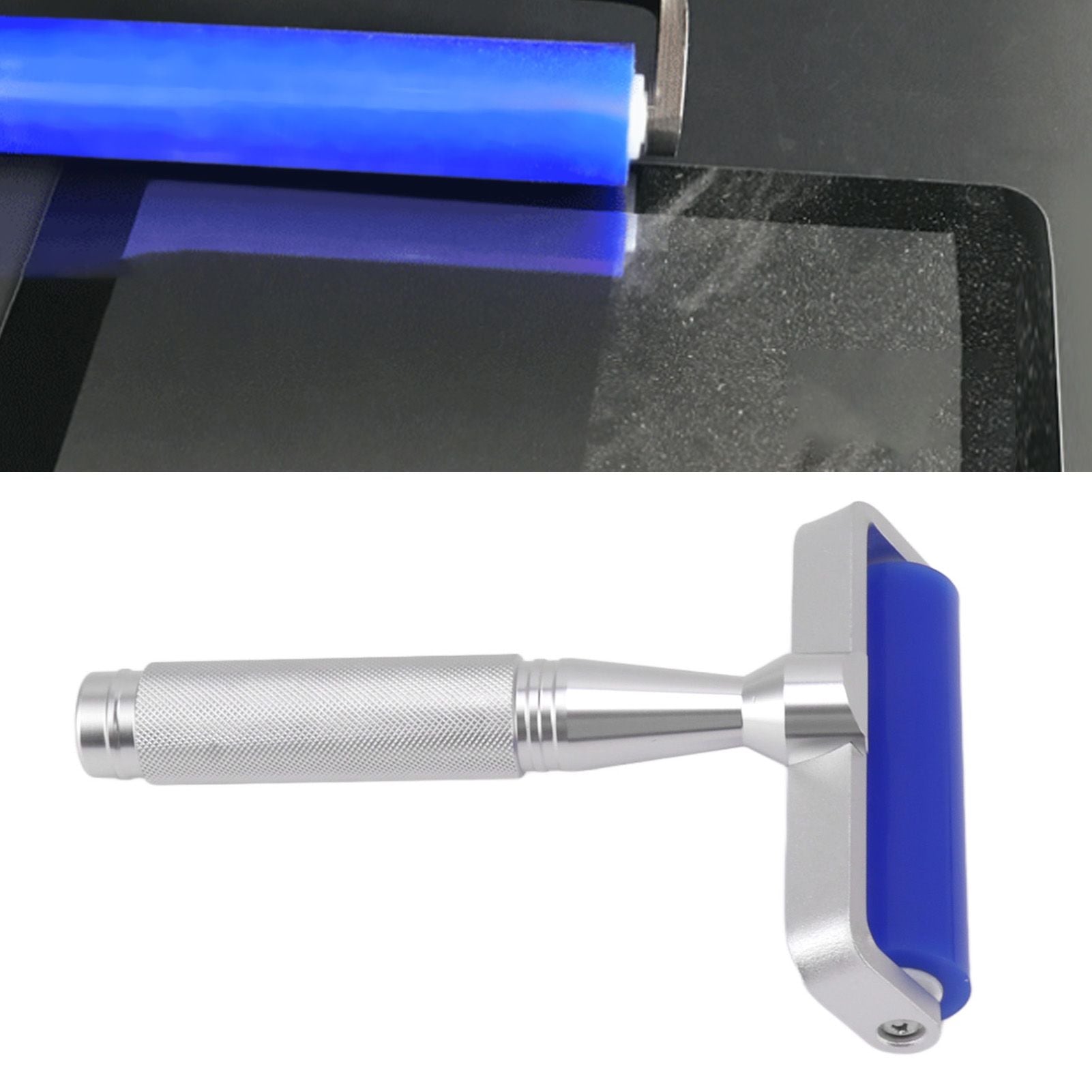 Silicone Manual Roller Cleaner Tool Laminated Static Lint Remover with Metal Handle Blue 8in