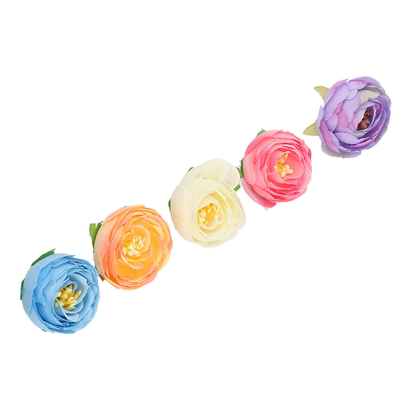 50 Pcs Camellia Flower Decor DIY Corsage Headdress Artificial Flower Heads False Rose Head Little Flower Buds
