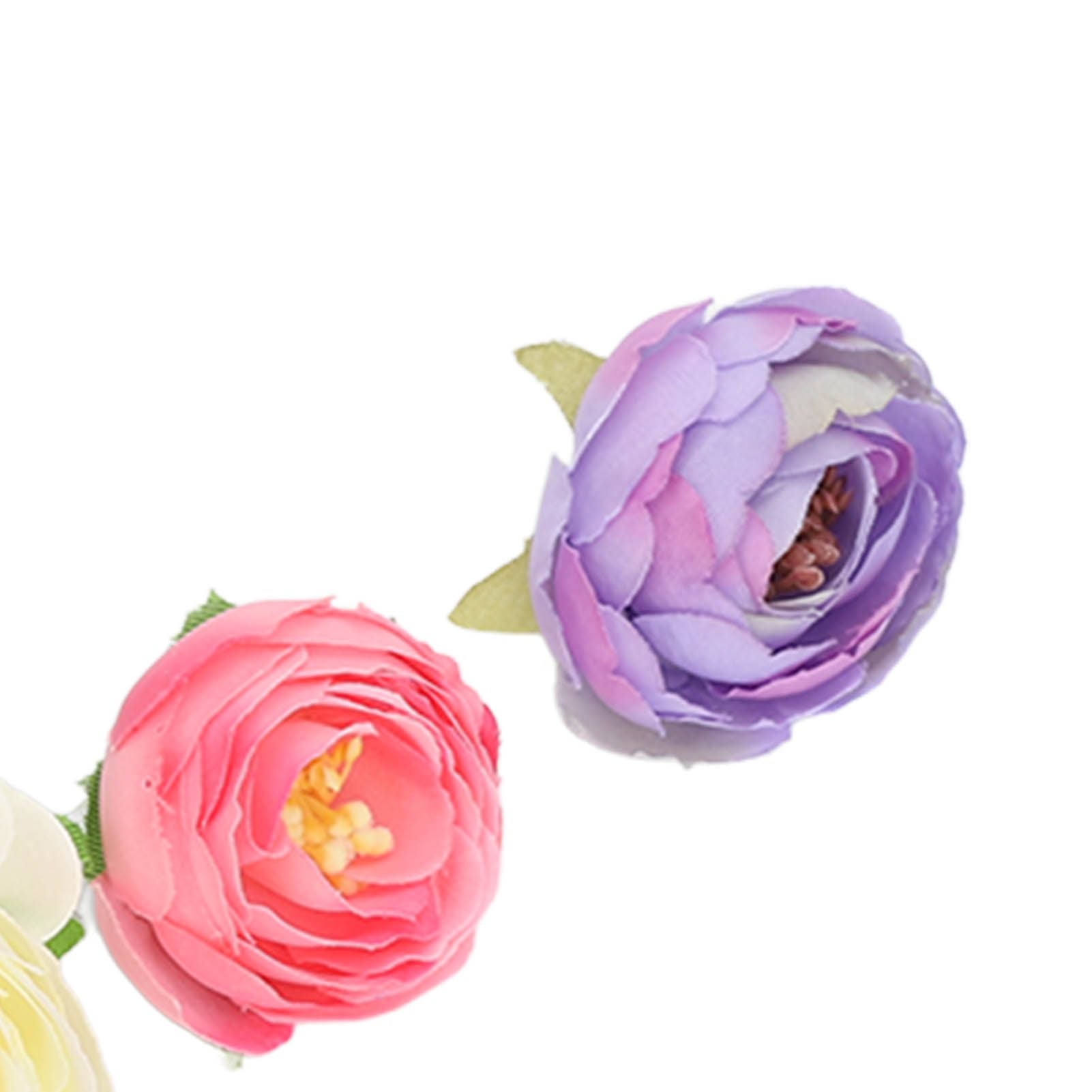 50 Pcs Camellia Flower Decor DIY Corsage Headdress Artificial Flower Heads False Rose Head Little Flower Buds