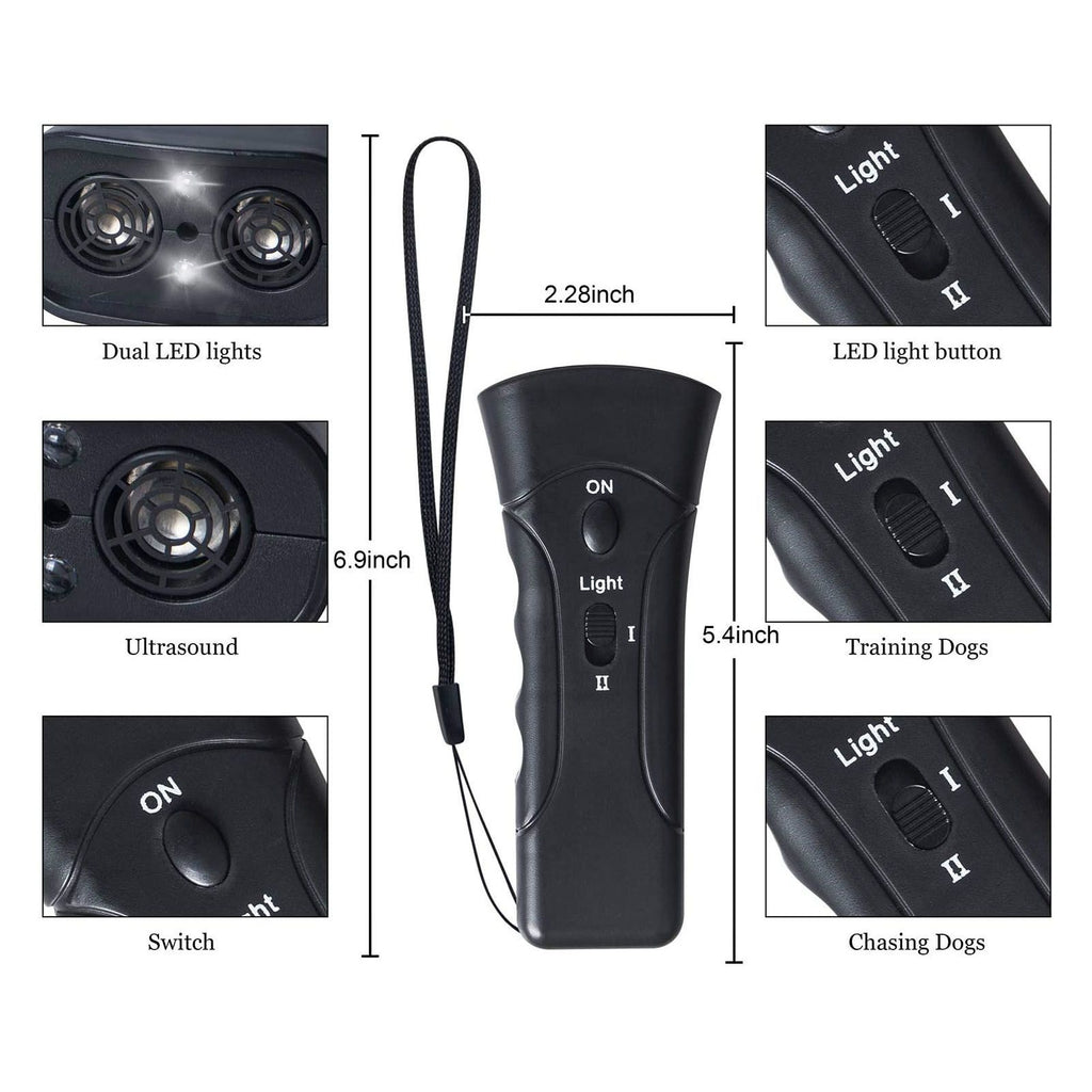 Dog Repeller Dual Sensor Ultrasound LED Light Laser Dog Deterrent Device USB Rechargeable Anti Barking Device