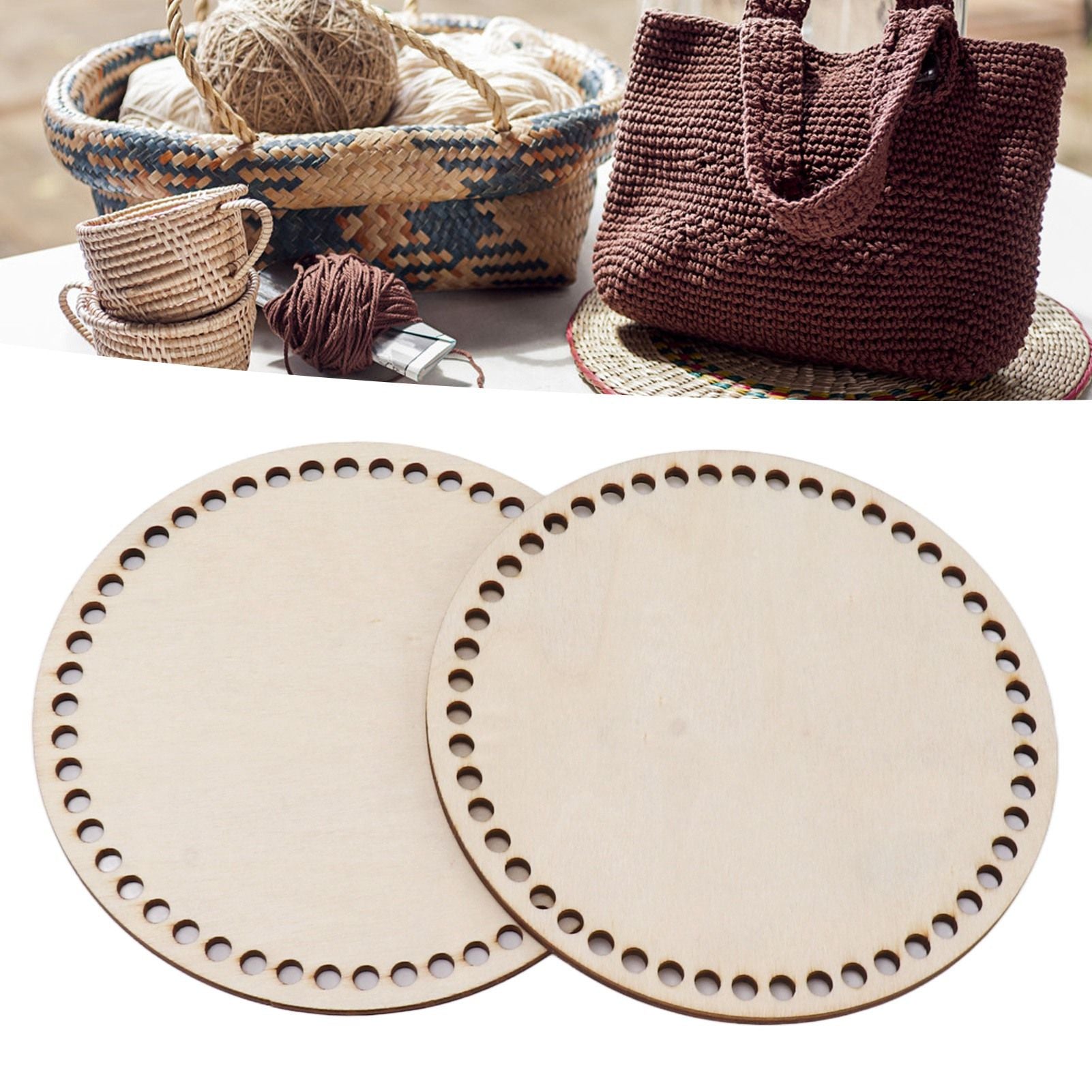 2 Pcs Wooden Crochet Bag Bottom Rounded Crochet Basket Wood Base for DIY Basket Bags