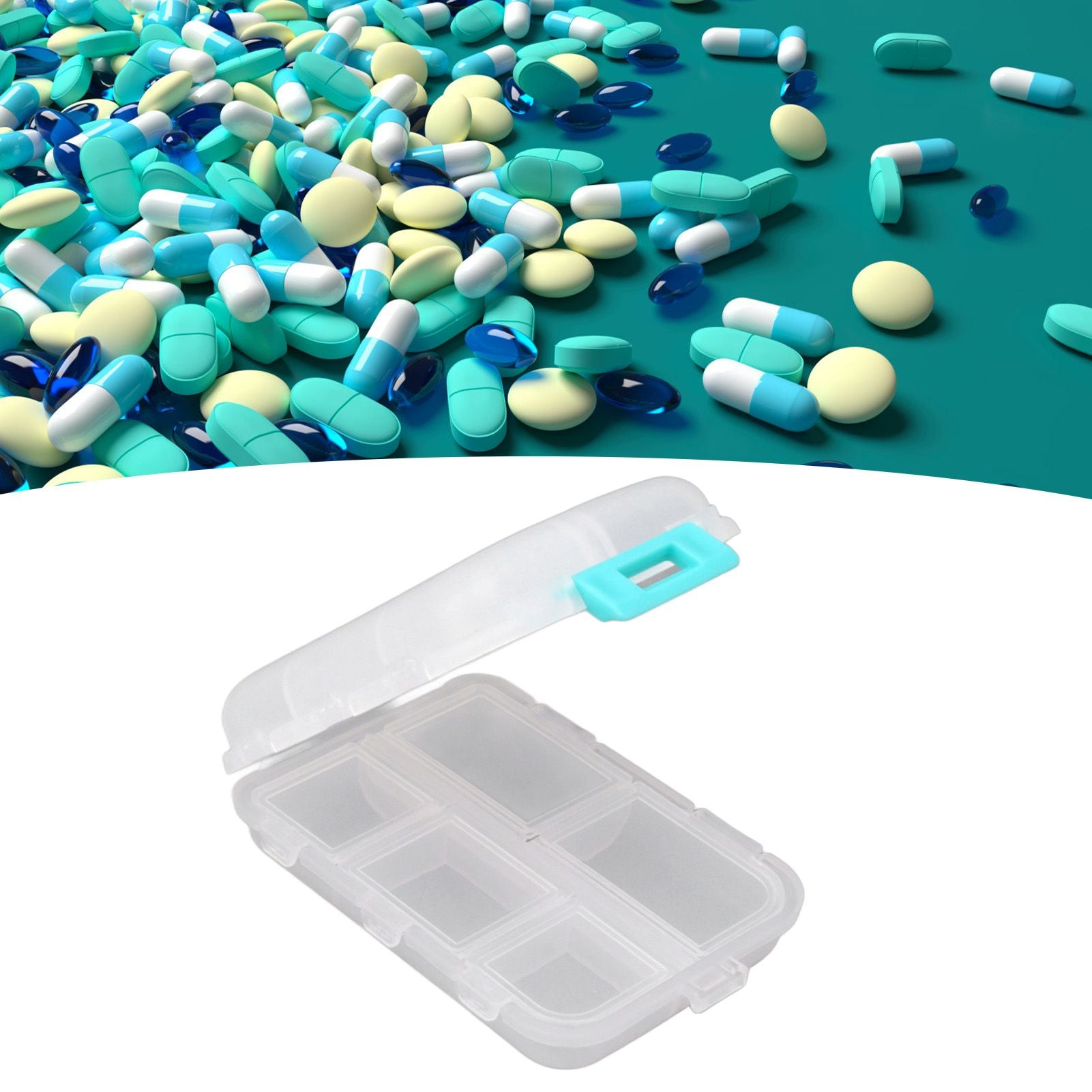 Medicine Box Medicine Case Plastic Waterproof 10 Compartments Buckle Lock Weekly Portable Medicine Container White