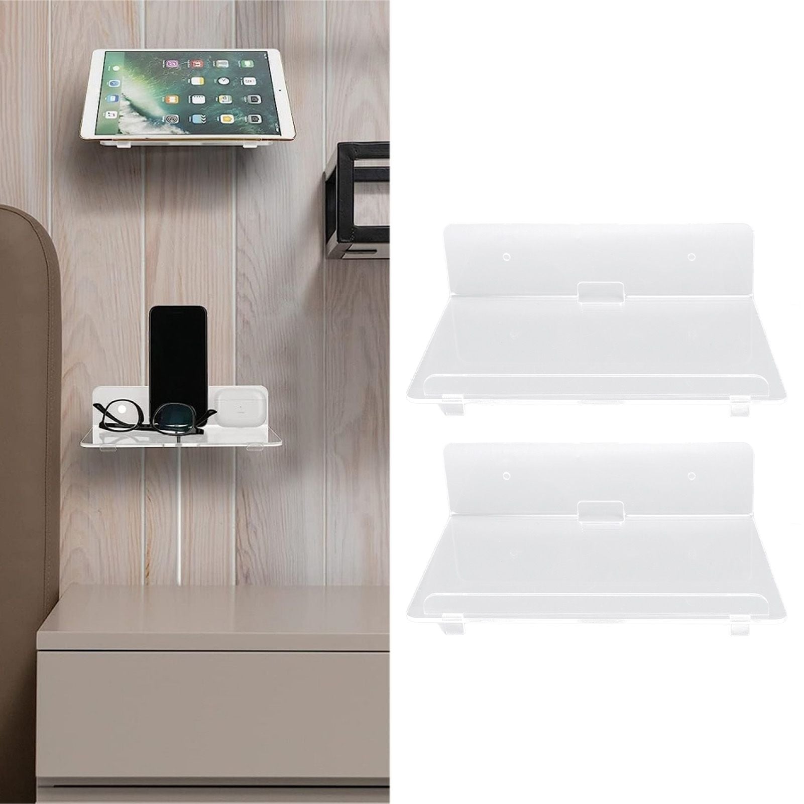 2PCS Floating Shelf Acrylic Wall Shelf Easy Installation Wall Mount for Speaker Monitor Living Room Wall Decor