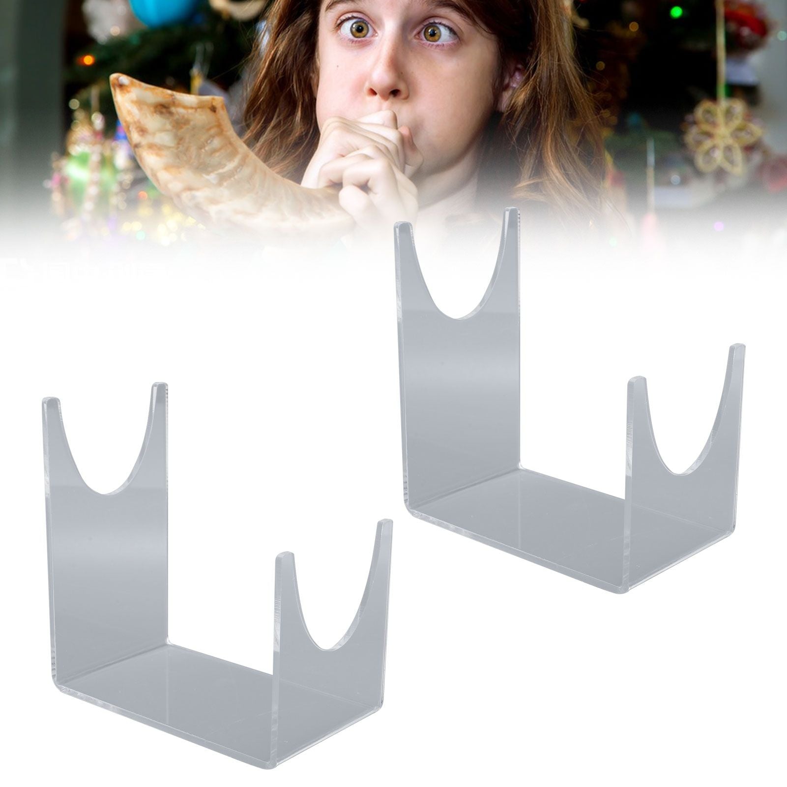 2pcs Acrylic Shofar Stand Clear Transparent Shofar Stand Sturdy Shofar Holder for Home Office Decor
