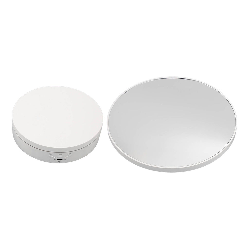 Rotating Display Stand Plastic Glass 360 Degree Electric Motorized Turntable with USB Cable for Photography Products Shows Jewelry Watch Cake White