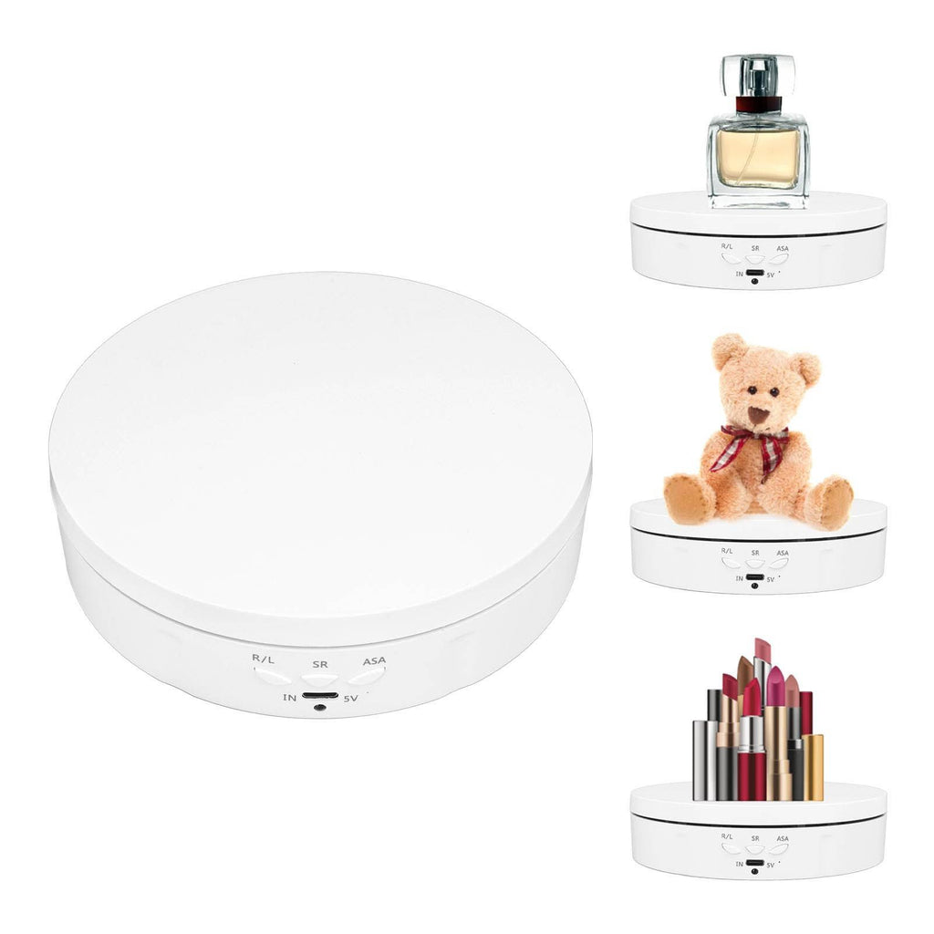 Rotating Display Stand Plastic Glass 360 Degree Electric Motorized Turntable with USB Cable for Photography Products Shows Jewelry Watch Cake White