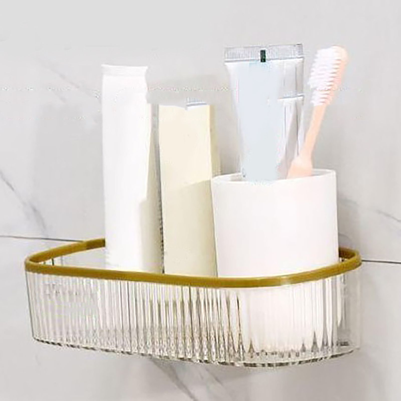 Plastic Wall Mount Organizer Punch Free Transparent White Adhesive Clear Organizer for Bathroom Kitchen Living Room