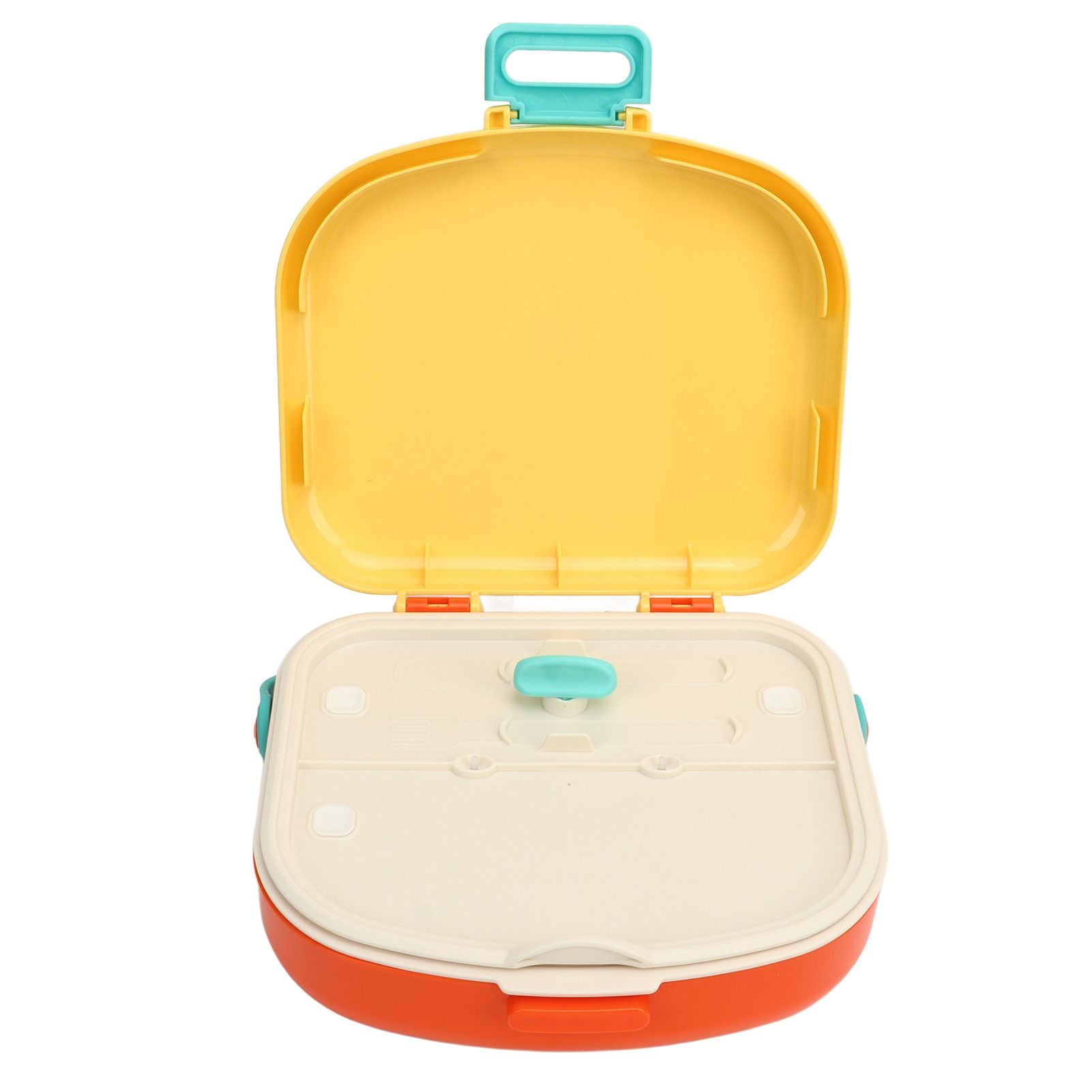 Bento Lunch Box ABS Separate Compartments with Buckle Handle Leakage Proof Air Hole Heat Resistant Bento Box with Spoon Fork Yellow