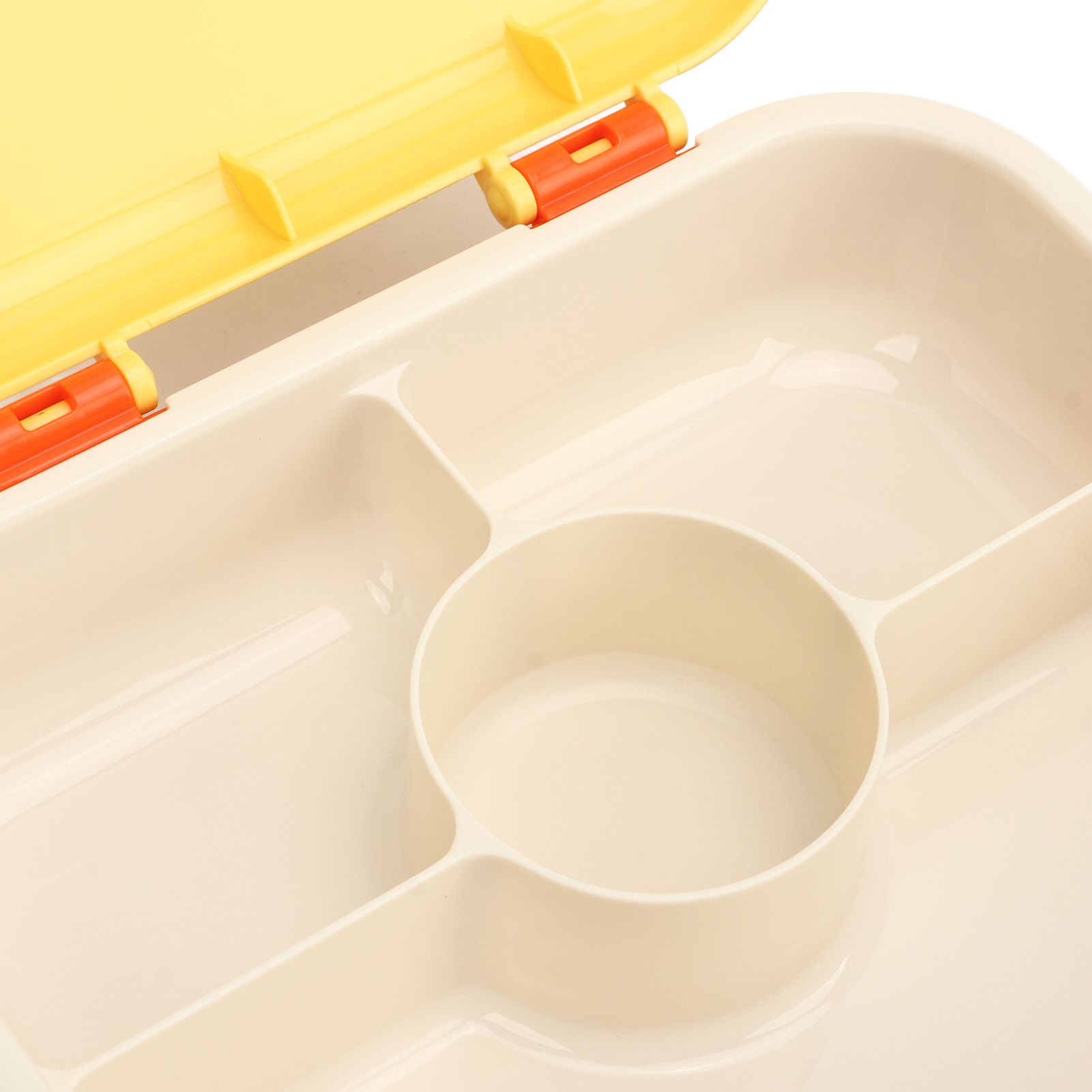 Bento Lunch Box ABS Separate Compartments with Buckle Handle Leakage Proof Air Hole Heat Resistant Bento Box with Spoon Fork Yellow