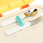 Bento Lunch Box ABS Separate Compartments with Buckle Handle Leakage Proof Air Hole Heat Resistant Bento Box with Spoon Fork Yellow