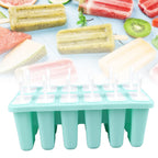 12 Cavity Ice Cream Mould with Stick Easy Release Green Reusable Silicone Ice Pop Moulds for Ice Cream