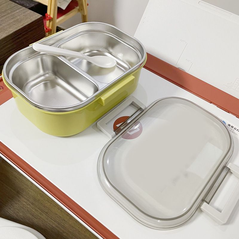Stainless Steel Lunch Box Korean Style 2 Compartment Bento Box Metal Food Container for Kids Adults Pupils Office Workers chartreuse