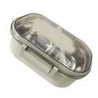 Stainless Steel Lunch Box Korean Style 2 Compartment Bento Box Metal Food Container for Kids Adults Pupils Office Workers Beige