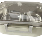 Stainless Steel Lunch Box Korean Style 2 Compartment Bento Box Metal Food Container for Kids Adults Pupils Office Workers Beige